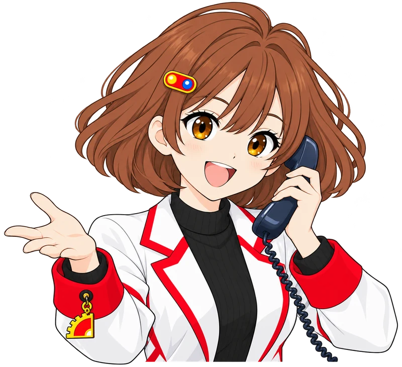 なんちゃんが受話器を耳に当て、笑顔でお申込みや電話相談を案内している