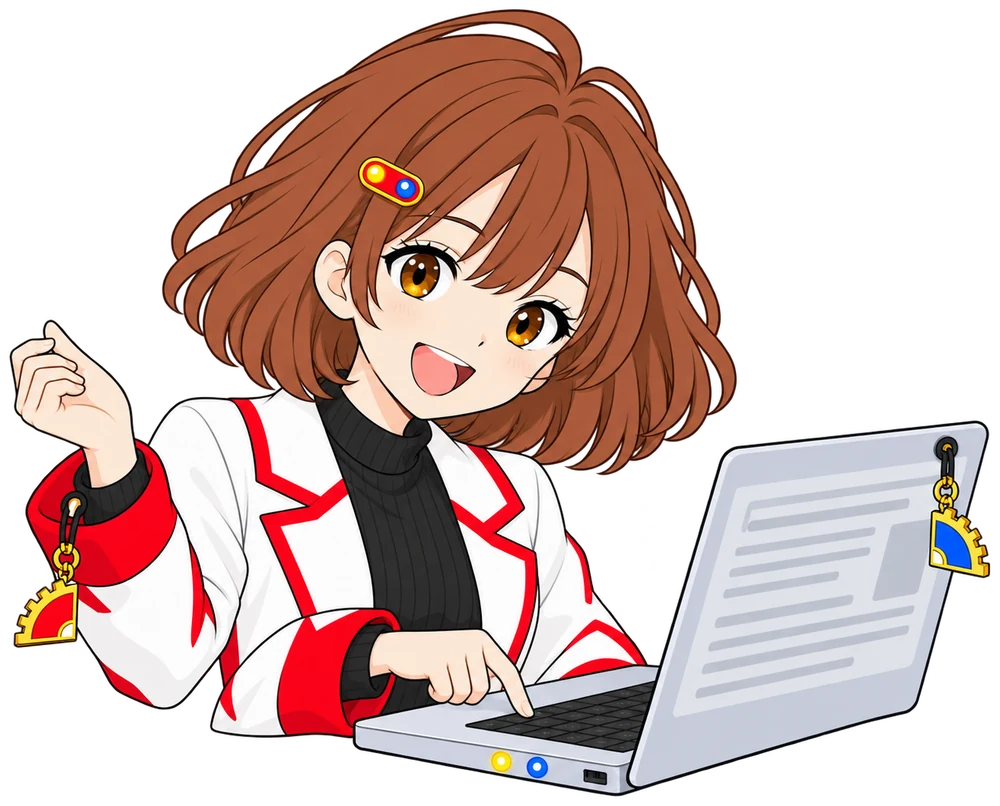 なんちゃんがノートPCのキーを人差し指1本で押す