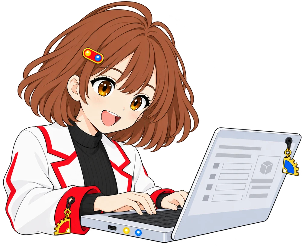 なんちゃんがノートPCに両手で入力している
