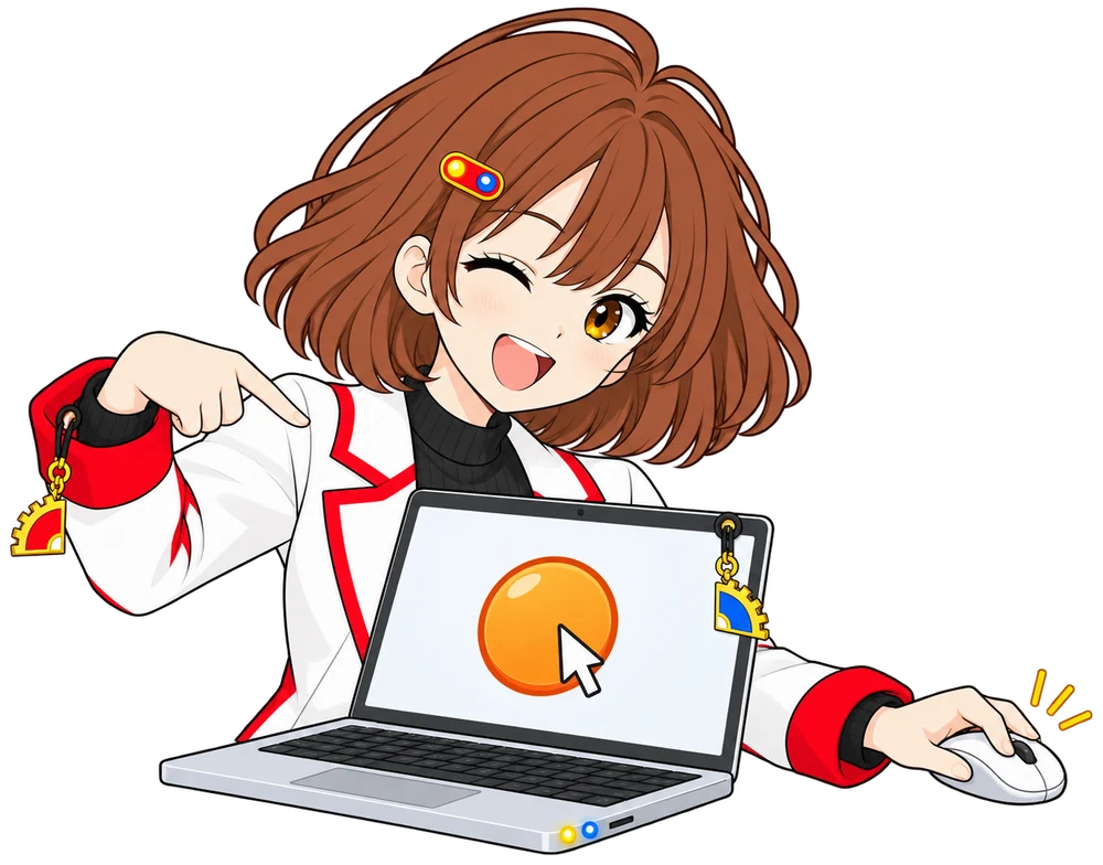 なんちゃんがマウスでボタンをカチッと1回クリック