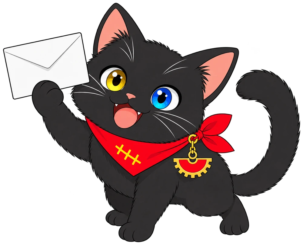 つくしちゃんが白い封筒を高く掲げてにっこり
